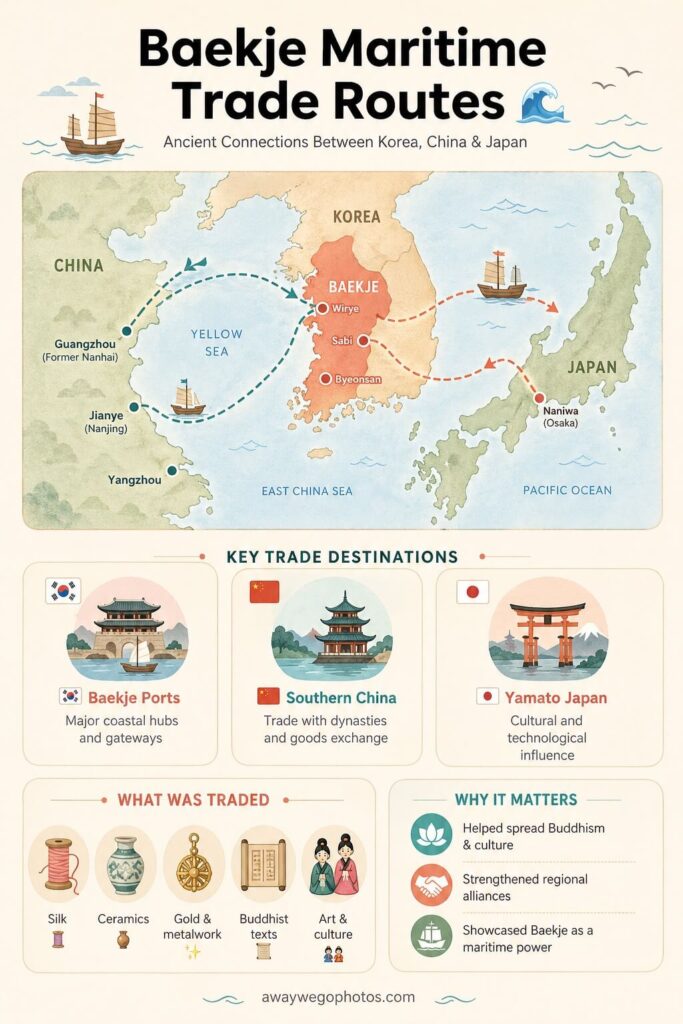 Baekje maritime trade routes connecting Korea, China, and Japan