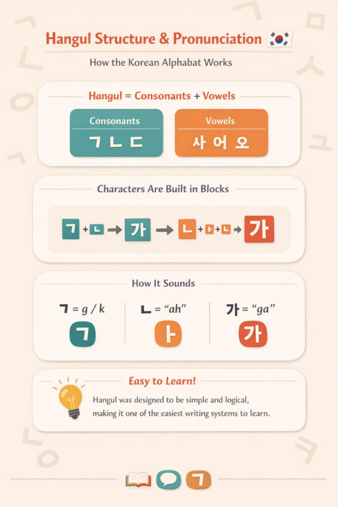 Diagram showing structure of Korean Hangul alphabet